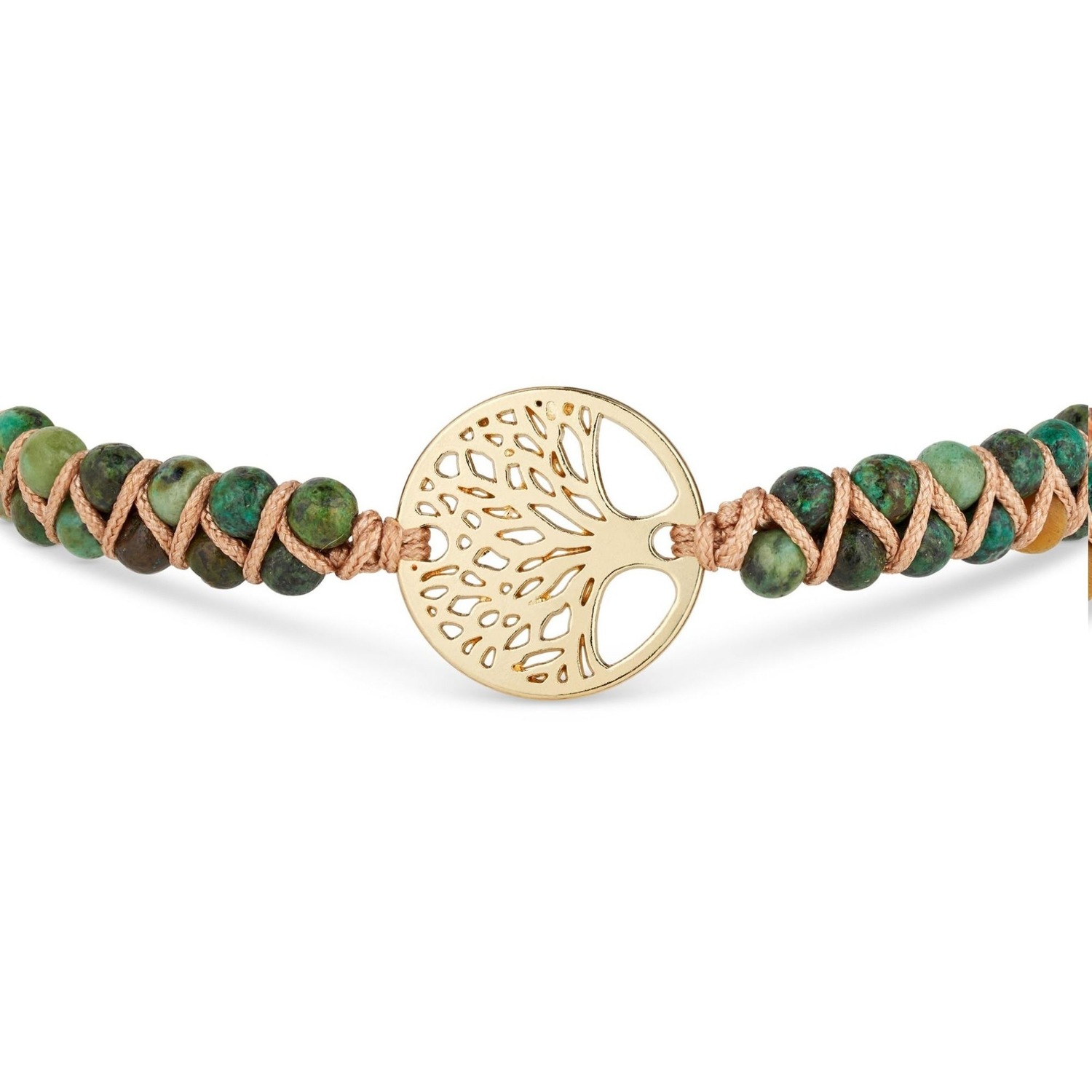 Yoga Armband - Jaspis Edelstein Perlen Grün mit Lebensbaum Anhänger