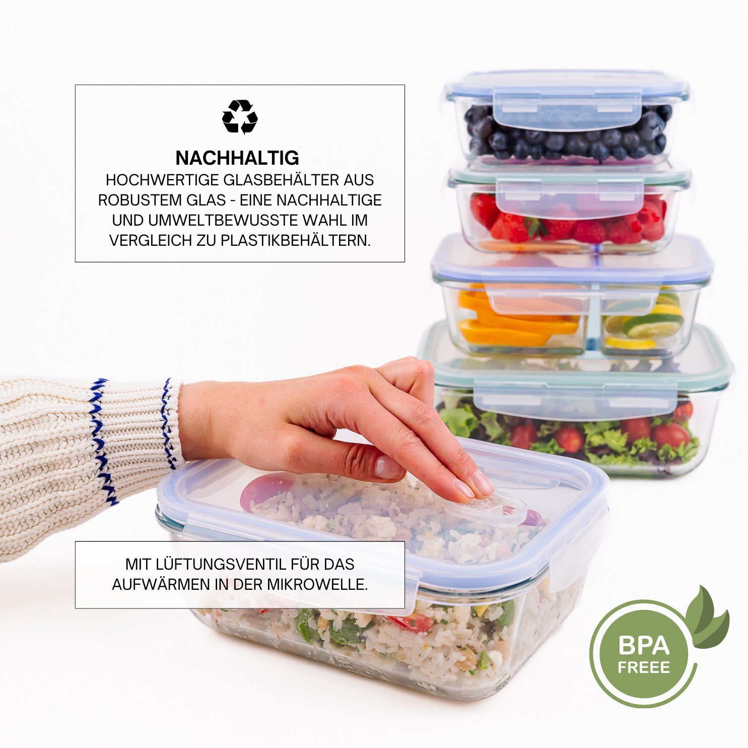 culinario Frischhaltedose Glas-Dosen mit luftdichtem Deckel Meal Prep & Aufbewahrung, BPA-frei, Glas, (Set, 2-tlg., ab 2er Set), spülmaschinenfest, mikrowellengeeignet, geeignet für Gefrierschrank