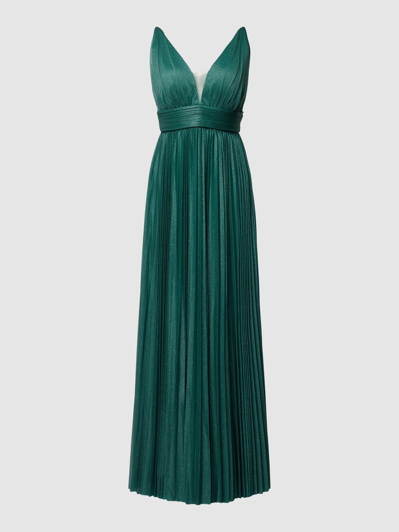 Abendkleid mit Plisseefalten in olivgrün meliert