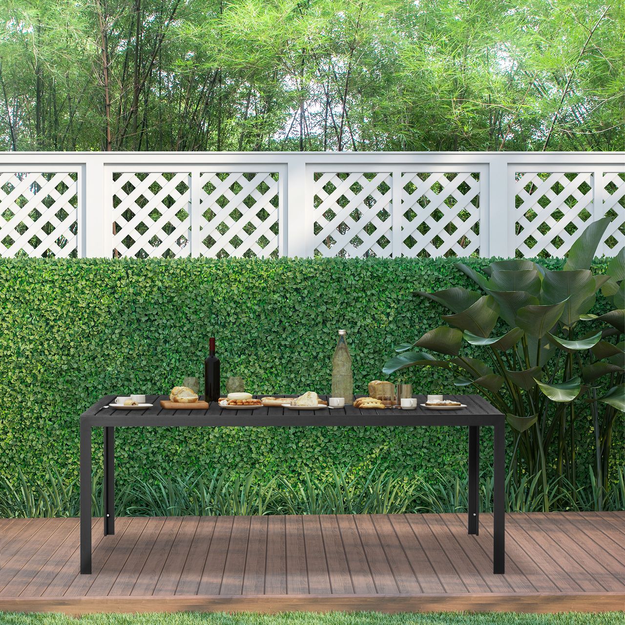 Outsunny Gartentisch Aluminium Tisch Garten Terrasse Holz-Kunststoff WPC Non-Wood schwarz