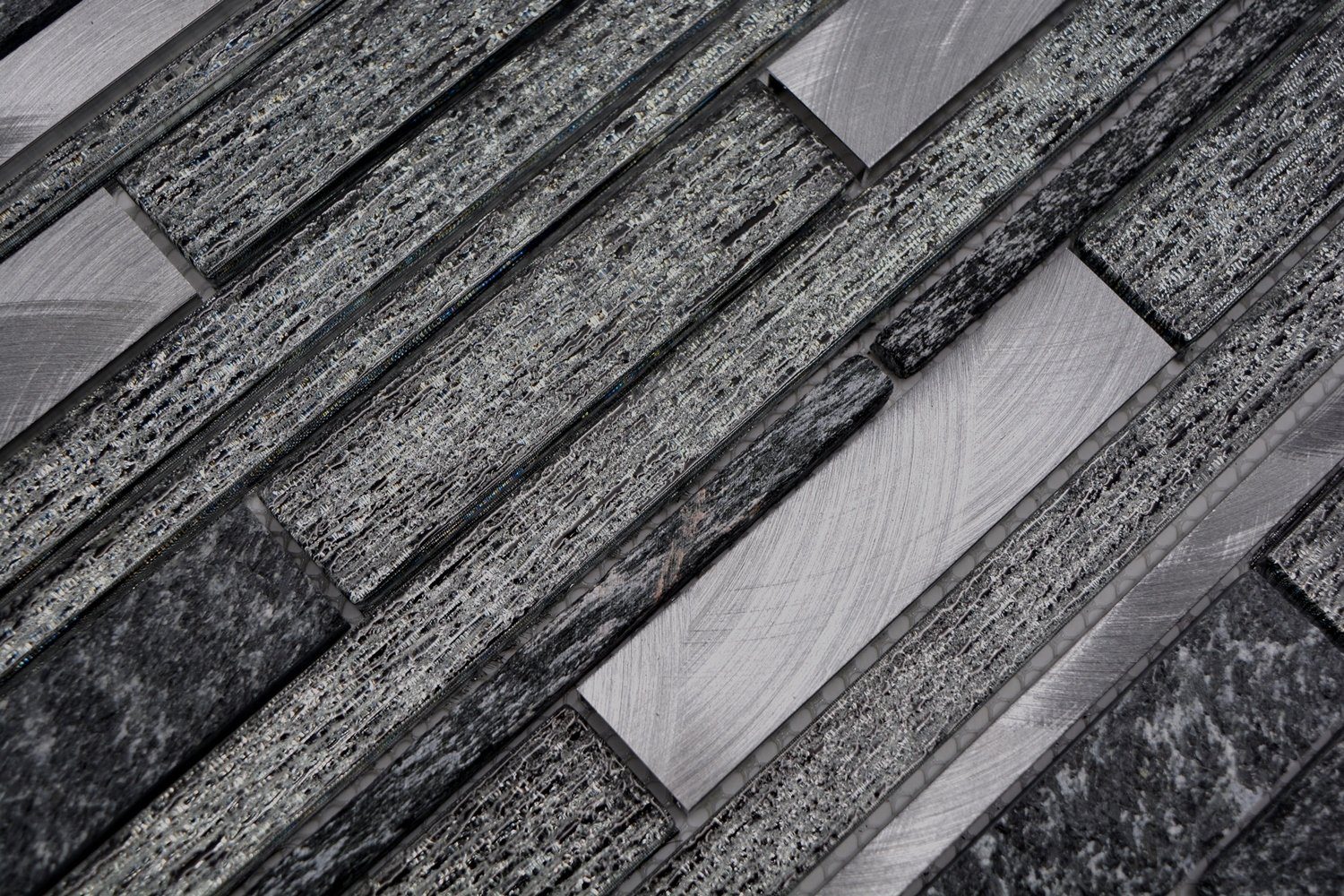 Mosani Mosaikfliesen Glasmosaik Naturstein Stäbchen Mosaikfliesen Aluminium schwarz