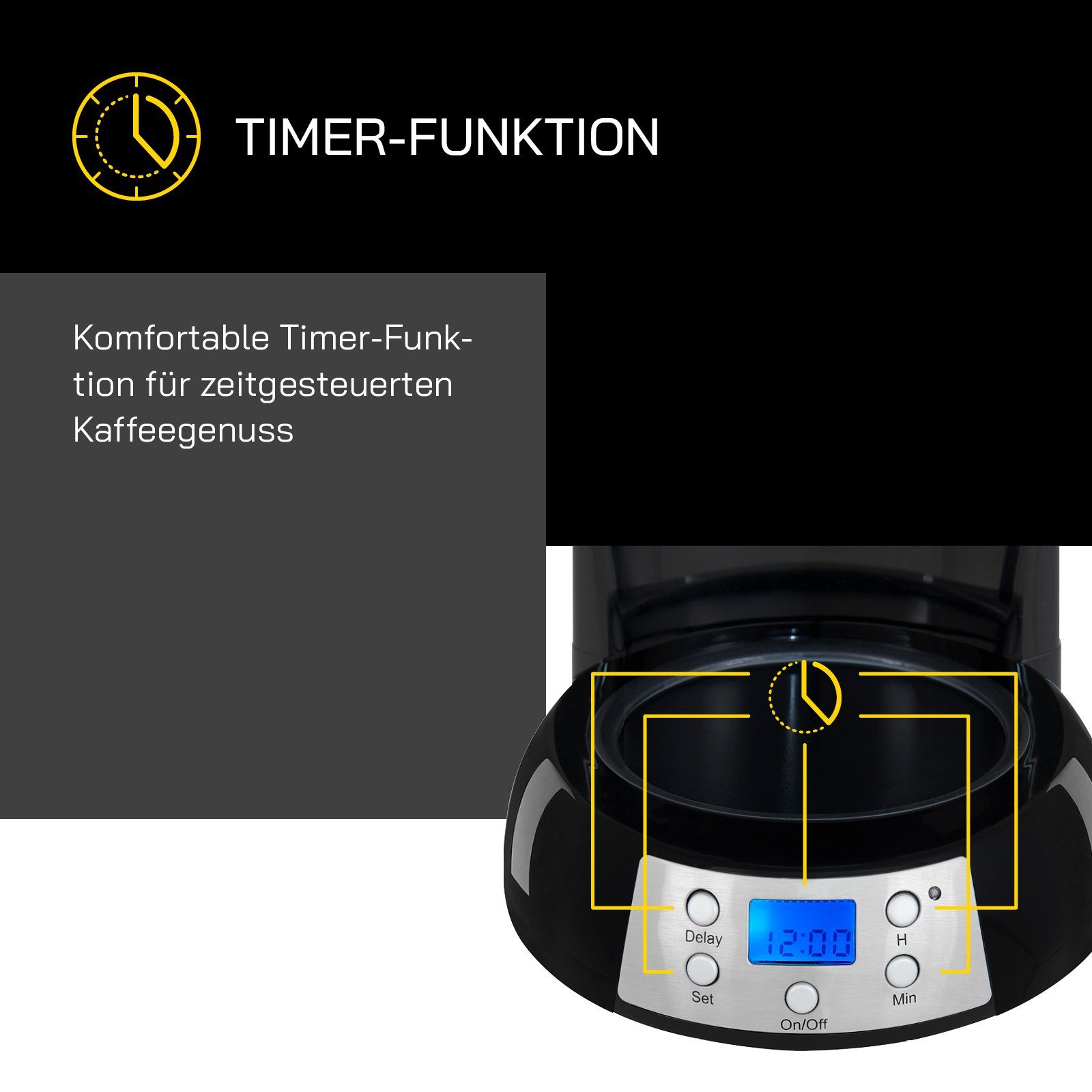 Gutfels Filterkaffeemaschine COFFEE 3300 C, 1.5l Kaffeekanne, Papierfilter Standardgröße 1 x 4, LED-Display & Timerfunktion, 1080 Watt Leistung