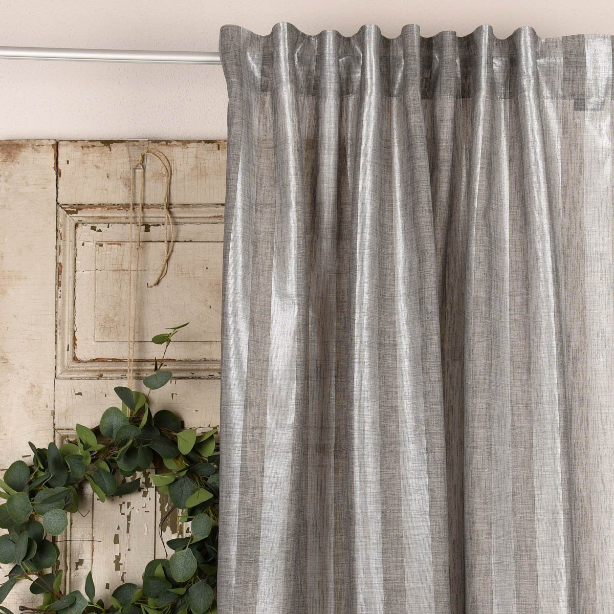 Meterware Rasch Textil Stores Shine Längsstreifen Leinenstruktur grau silber 30, halbtransparent, Kunstfaser, überbreit