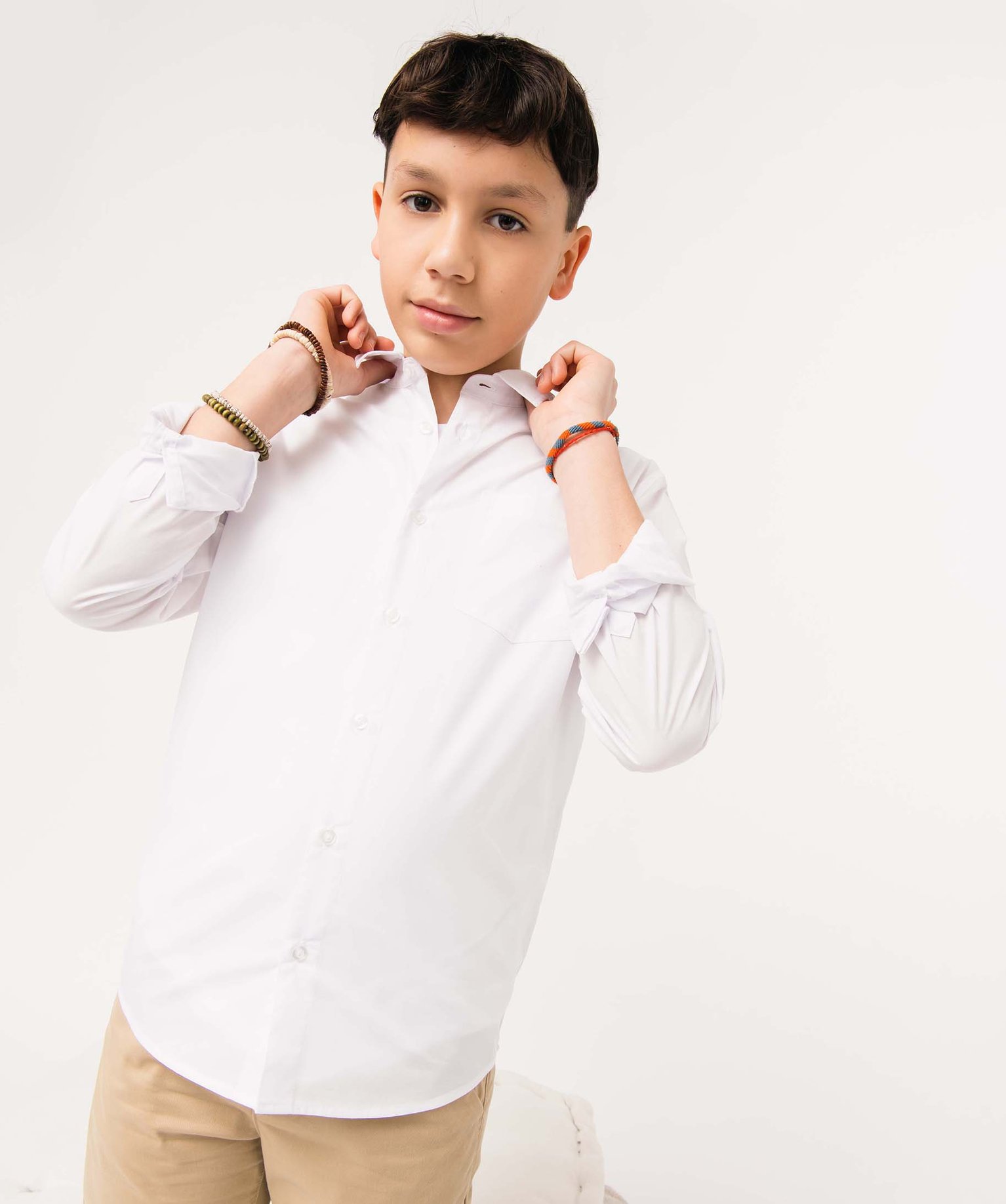 Chemise Garçon classique unie à manches longues blanc | GEMO