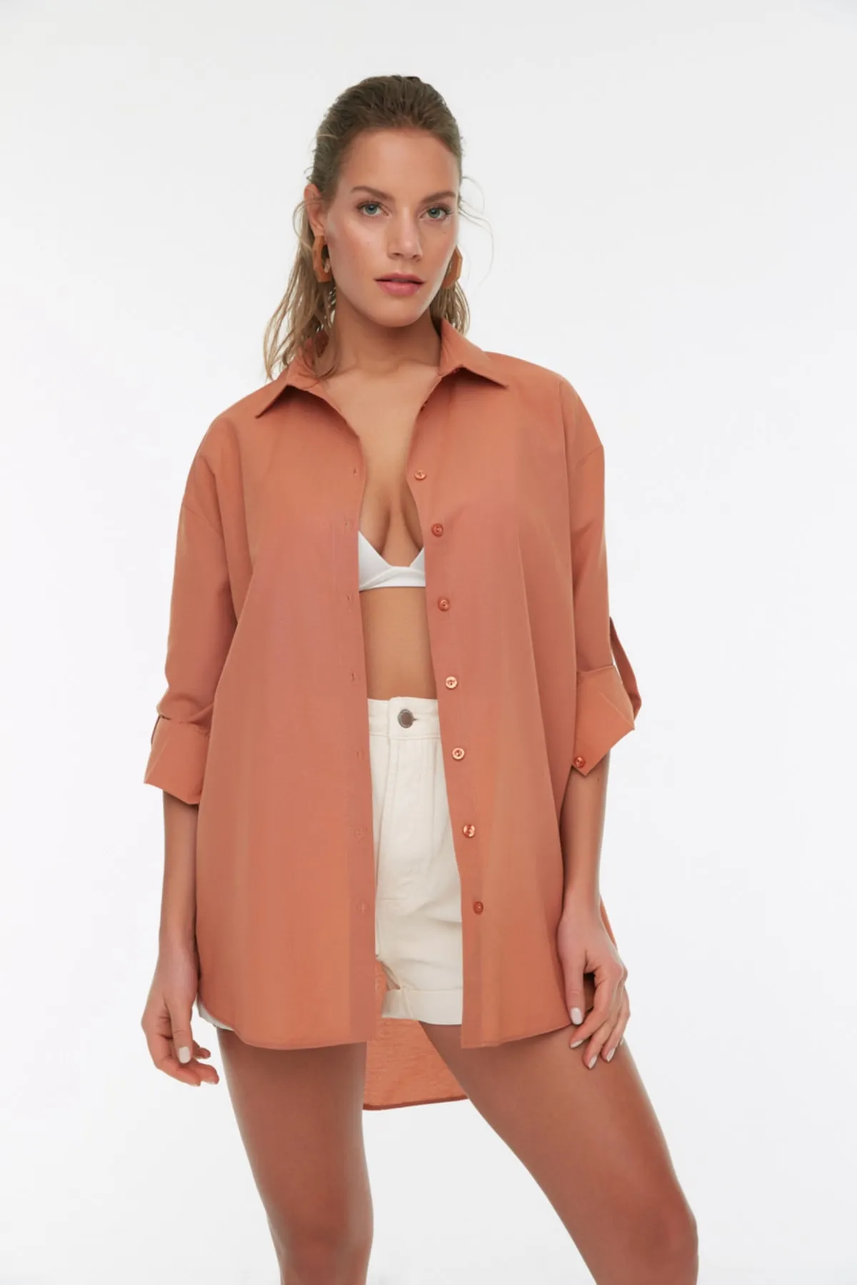 Trendyol Collection  Orangefarbenes gewebtes Hemd TBESS22GO0664