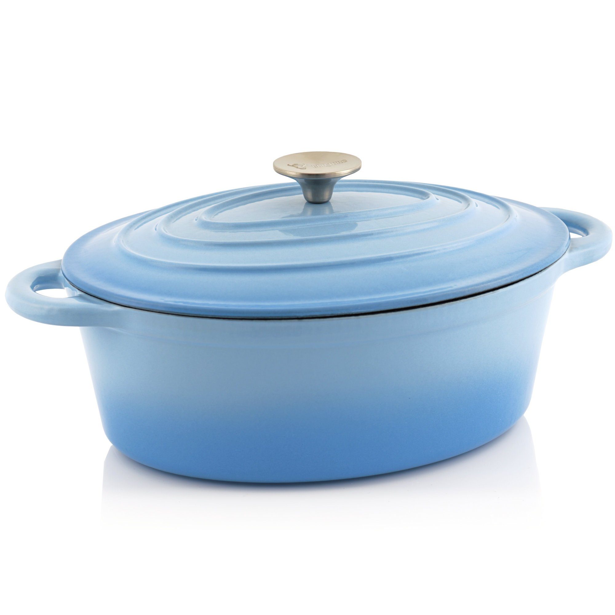 BBQ-Toro Bräter Gusseisen Cocotte, 4,3 l, blau, oval, Emaillierter Gusseisen Bräter, Gusseisen