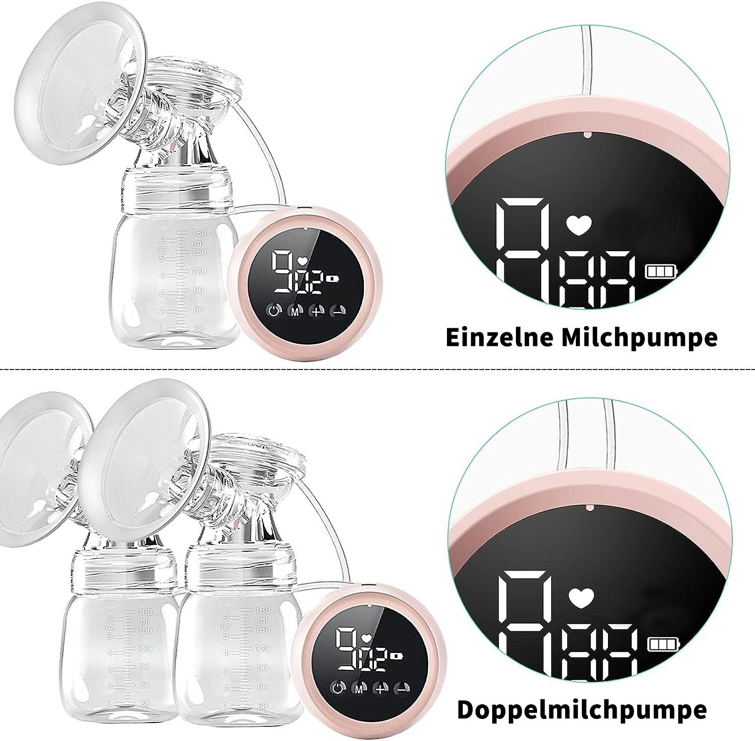 JOEAIS Elektrische Doppelmilchpumpe 2*Milchpumpe Abpumpen Muttermilch Elektrisch Breast Pump Electric, Handsfree Tragbar LCD-Display, 2 Modi und 9 Stufen Geräuscharm und Schmerzfrei