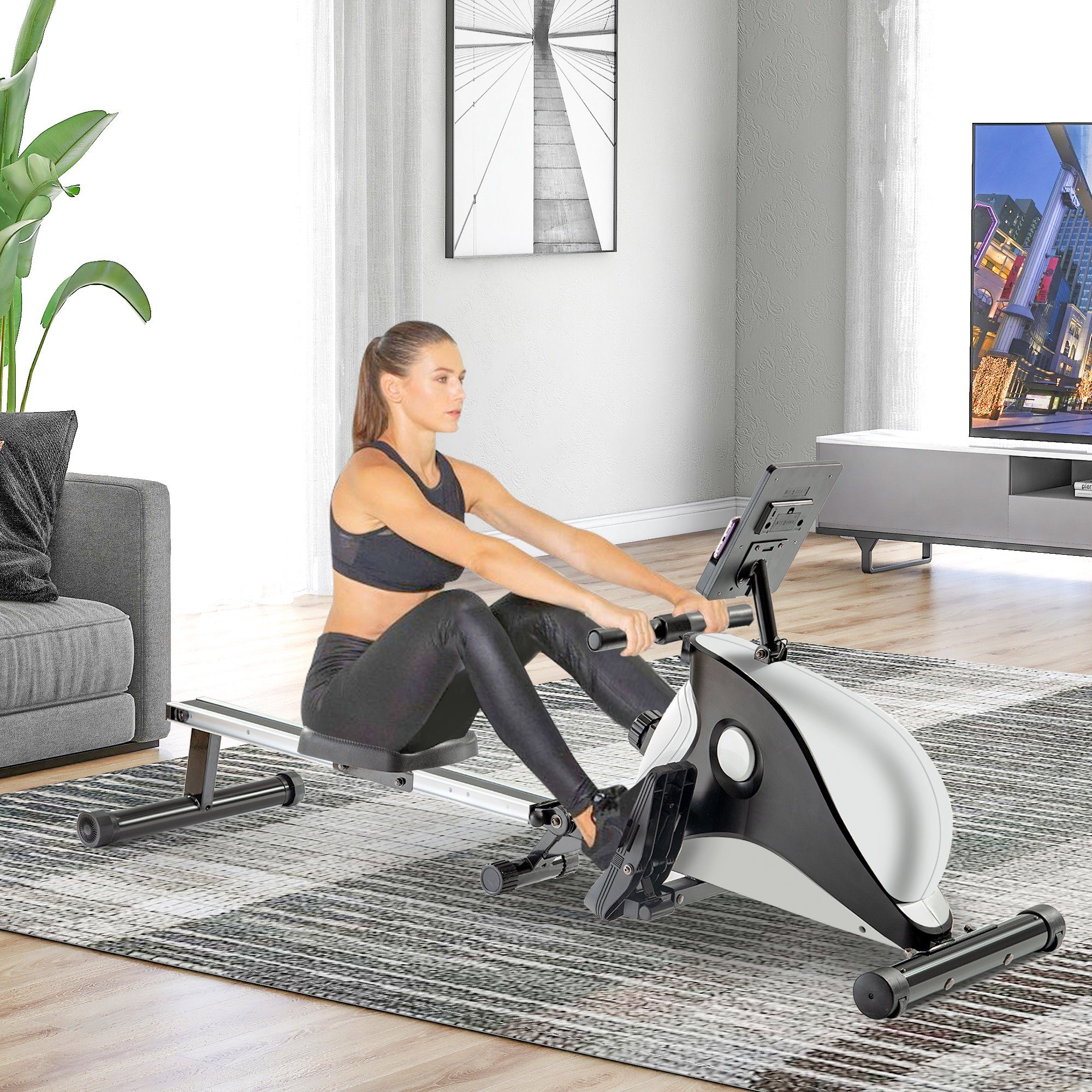 EXTSUD Rudergerät Rudergerät Indoor Klapprudergerät mit Magnetkraft, LCD-Display und 8-stufiges Trainingsgerät zur Widerstandseinstellung