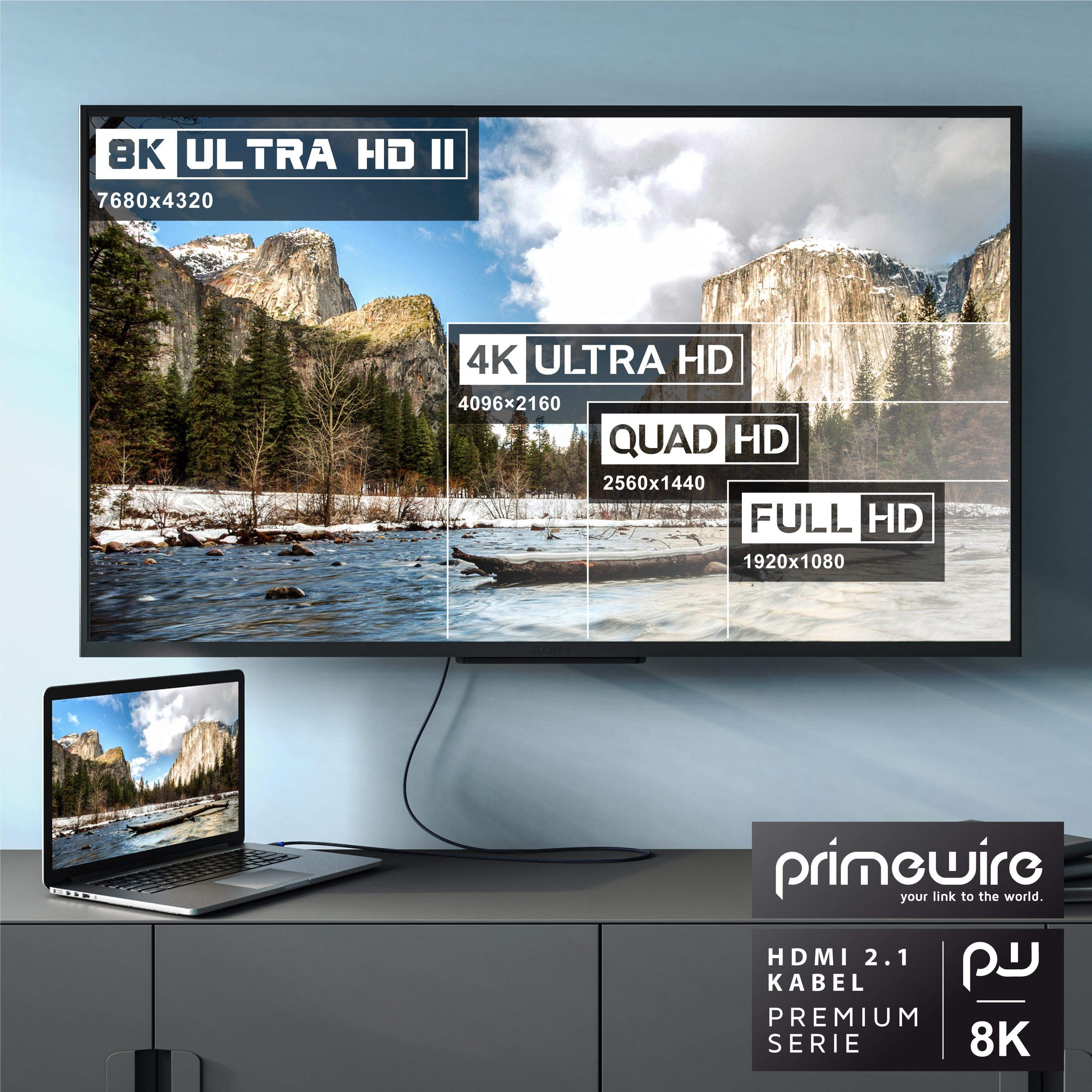 Primewire HDMI-Kabel, 2.1, HDMI Typ A (50 cm), 8k @ 120Hz 4K @ 240Hz, DSC, UHD, HDR, eARC, VRR, 48 Gbit/s - 0,5m