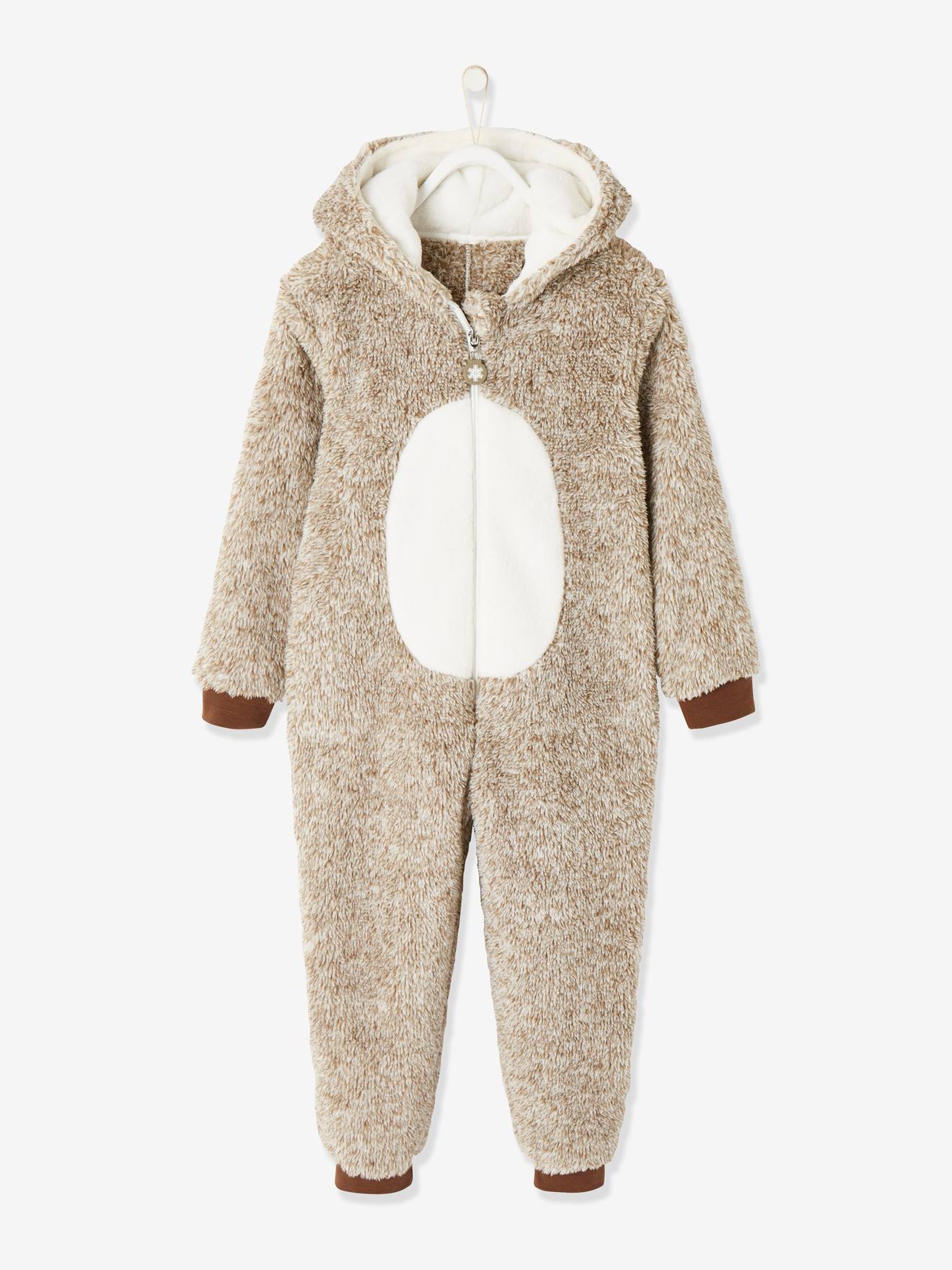 Vertbaudet Jungen Plüsch-Overall, Onesie RENTIER - beige
