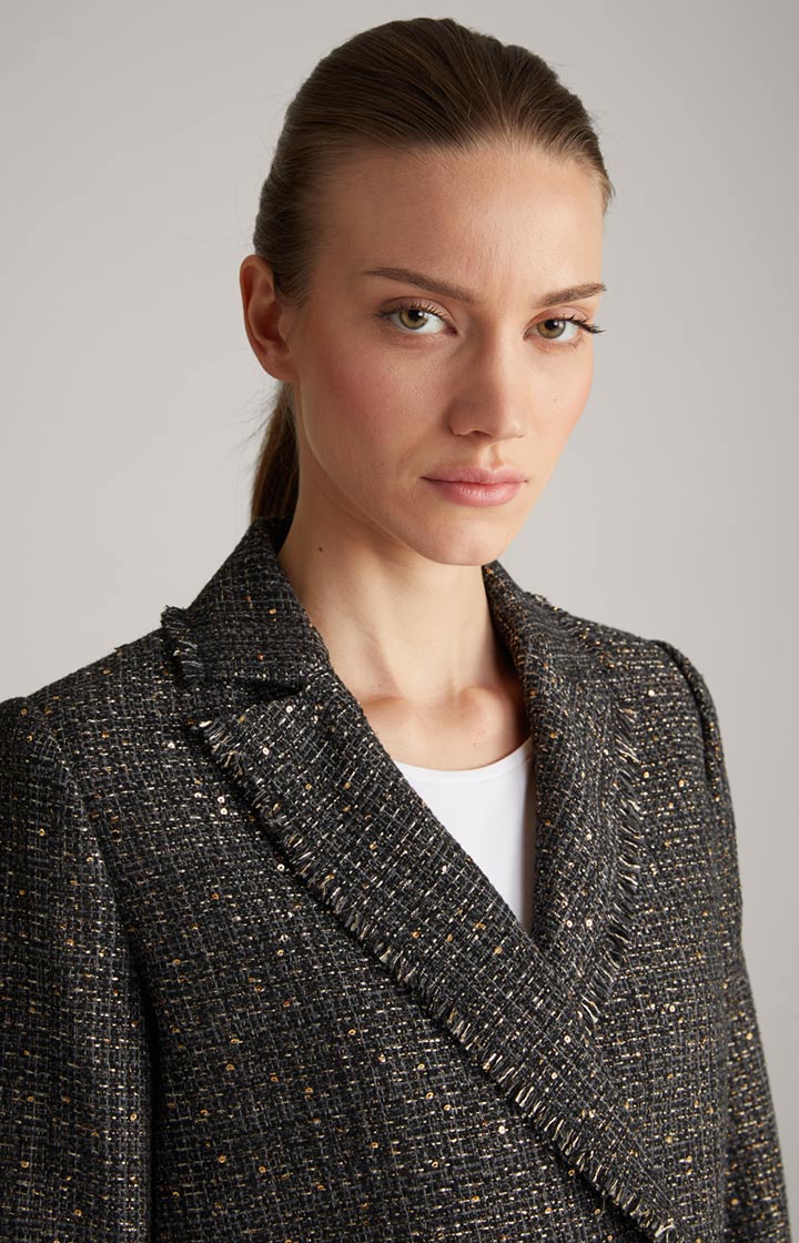 Tweed-Blazer-Jacke in Schwarz/Grau/Gold