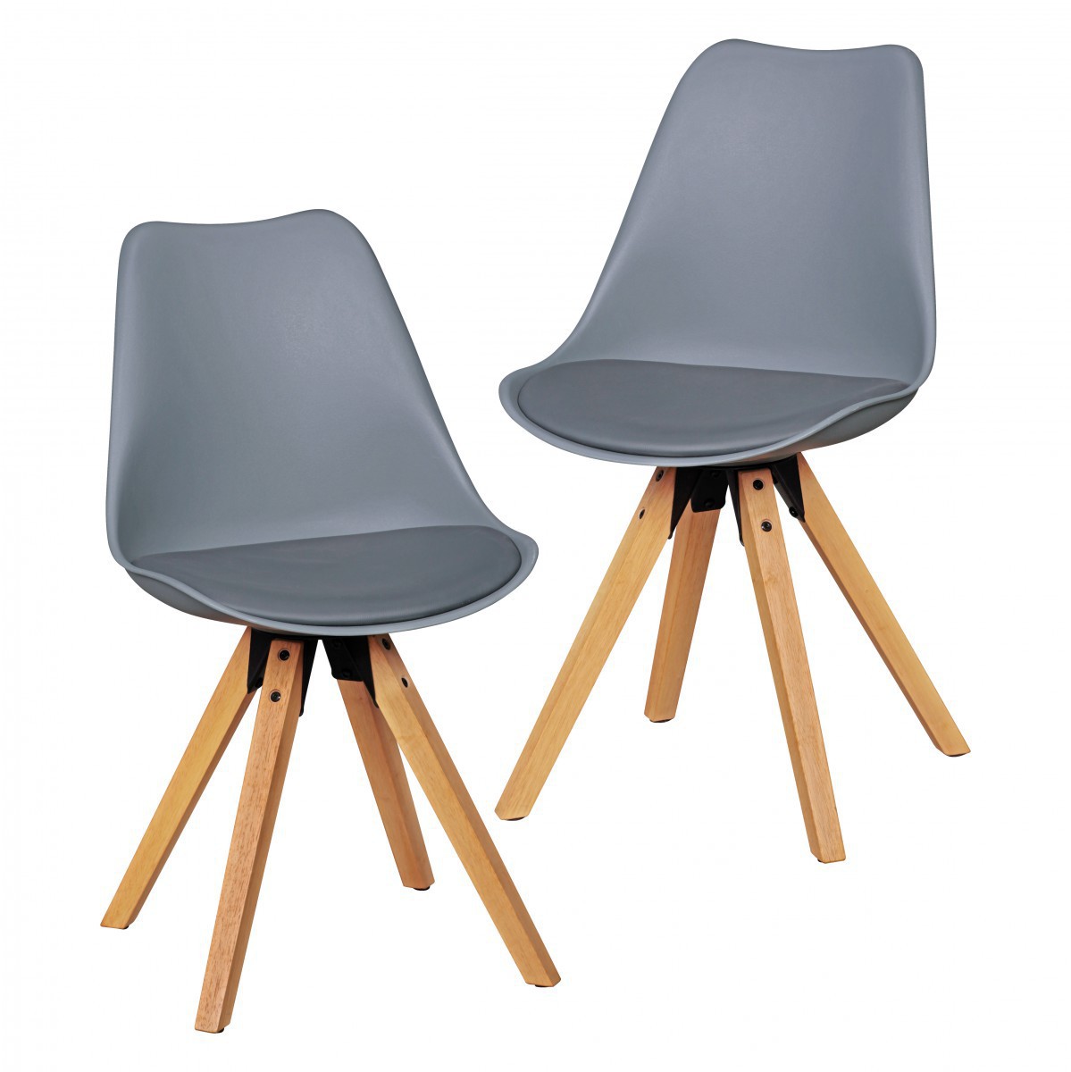 Wohnling 2er Set Retro Esszimmerstuhl grau | Polsterstuhl Skandinavisch Rückenlehne | Küchenstuhl Kunstleder gepolstert