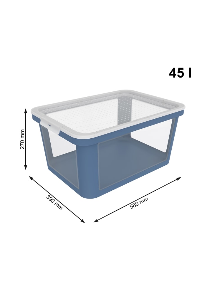 Rotho Albris Aufbewahrungsbox 45l mit Deckel, Kunststoff (PP recycelt) in Horizontblau günstig kaufen onesize