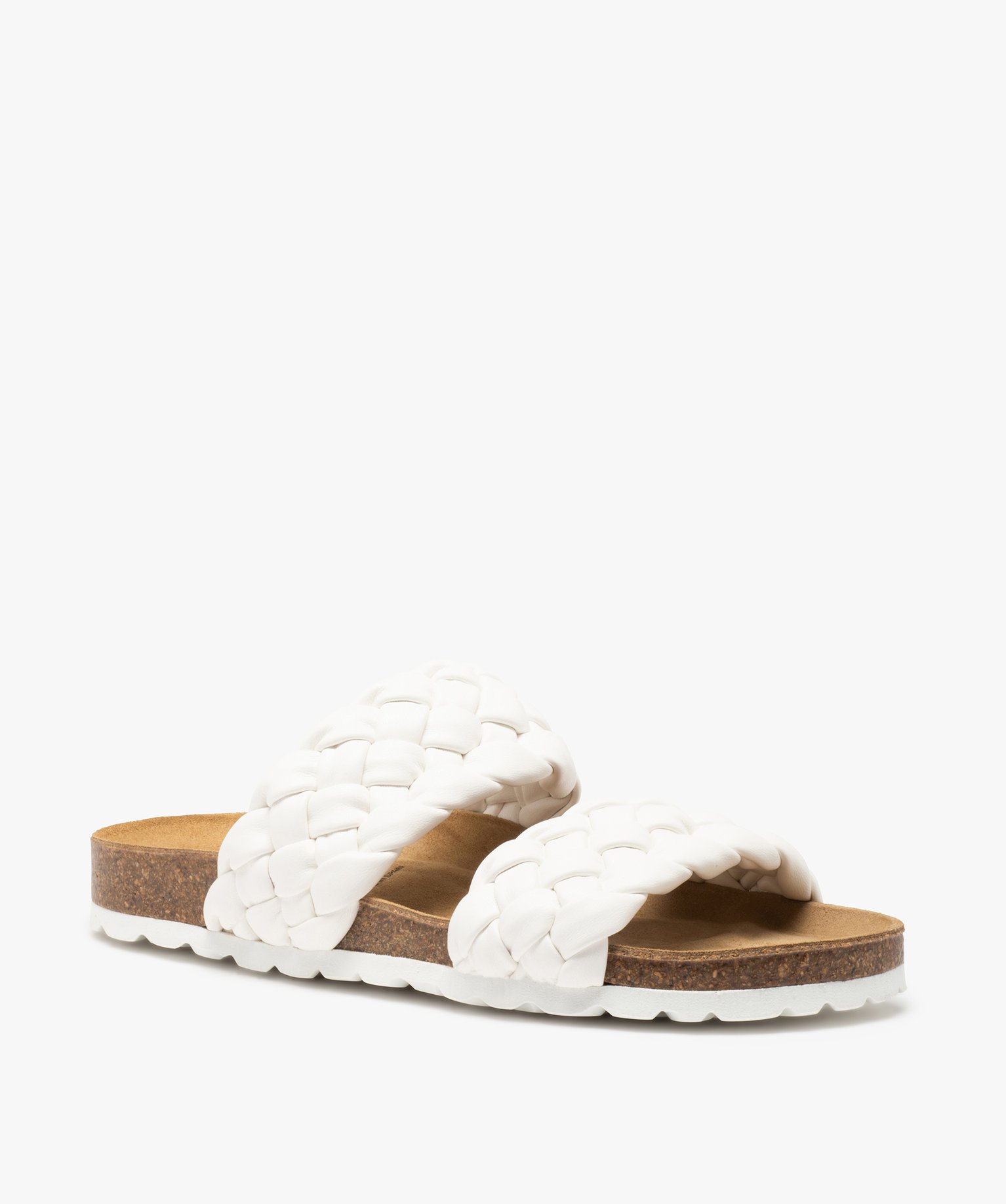 Mules femme à talon plat et brides tressées rembourrées blanc | GEMO