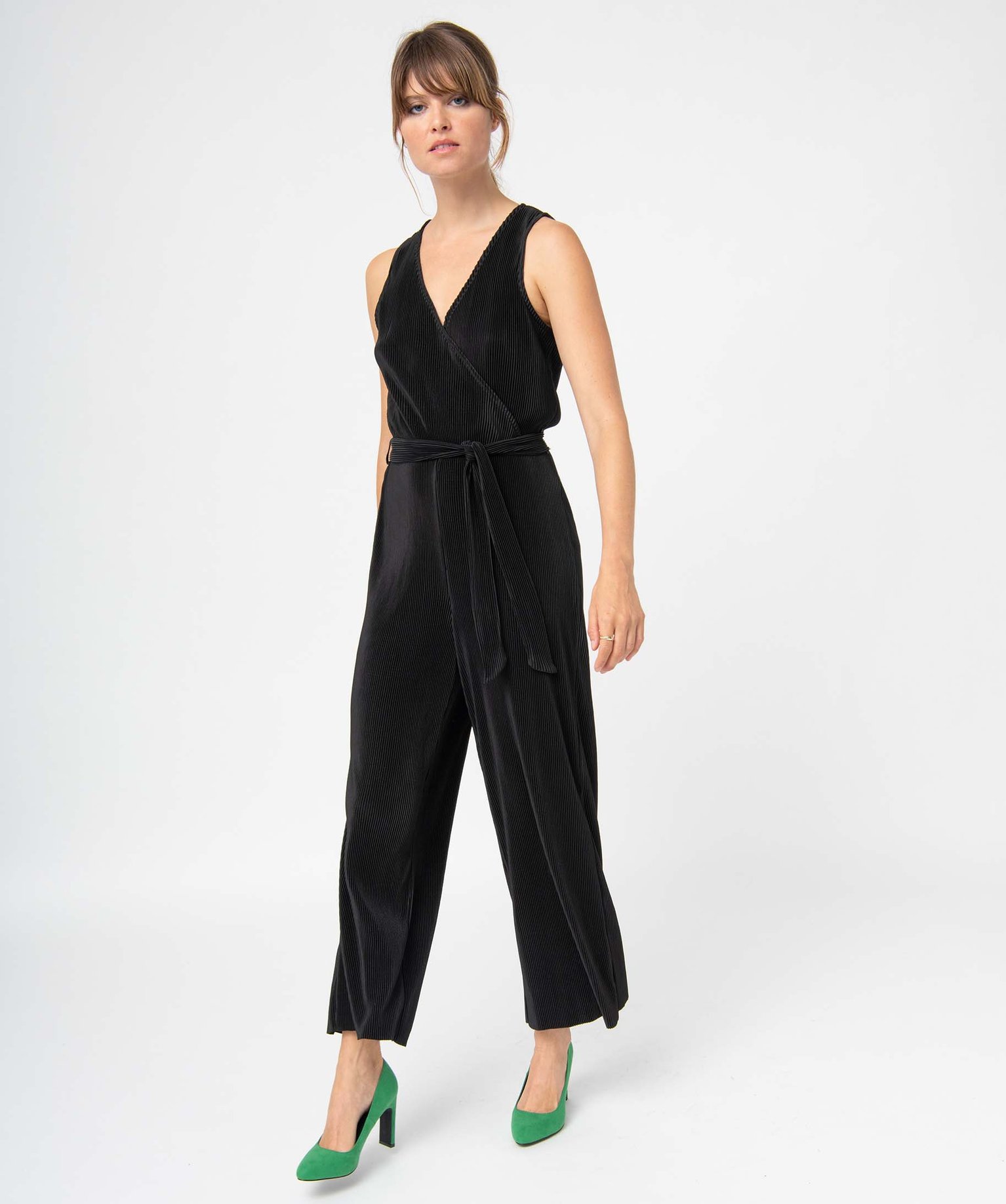 Combi-pantalon femme sans manches plissé noir | GEMO