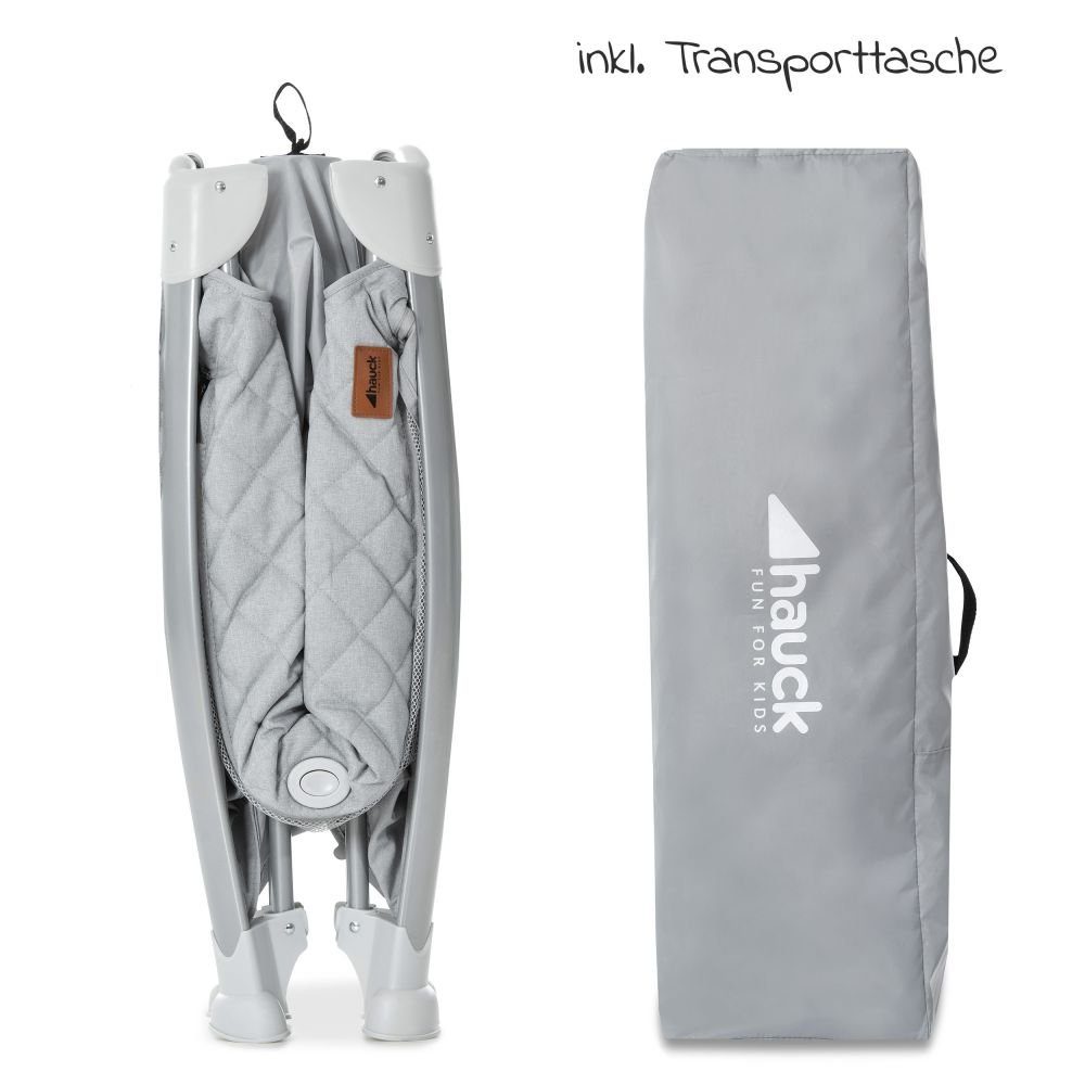 Hauck Baby-Reisebett Play'n Relax Center - Quilted Grey, 7-tlg., mit Matratze, Moskitonetz, Neugeborenen-Einsatz, Wickelauflage