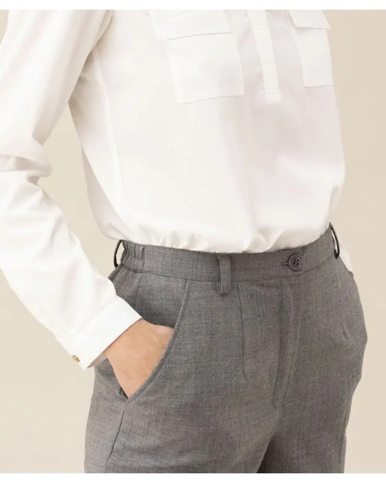 Pantalon droit, lainage aspect flanelle, 2 statures