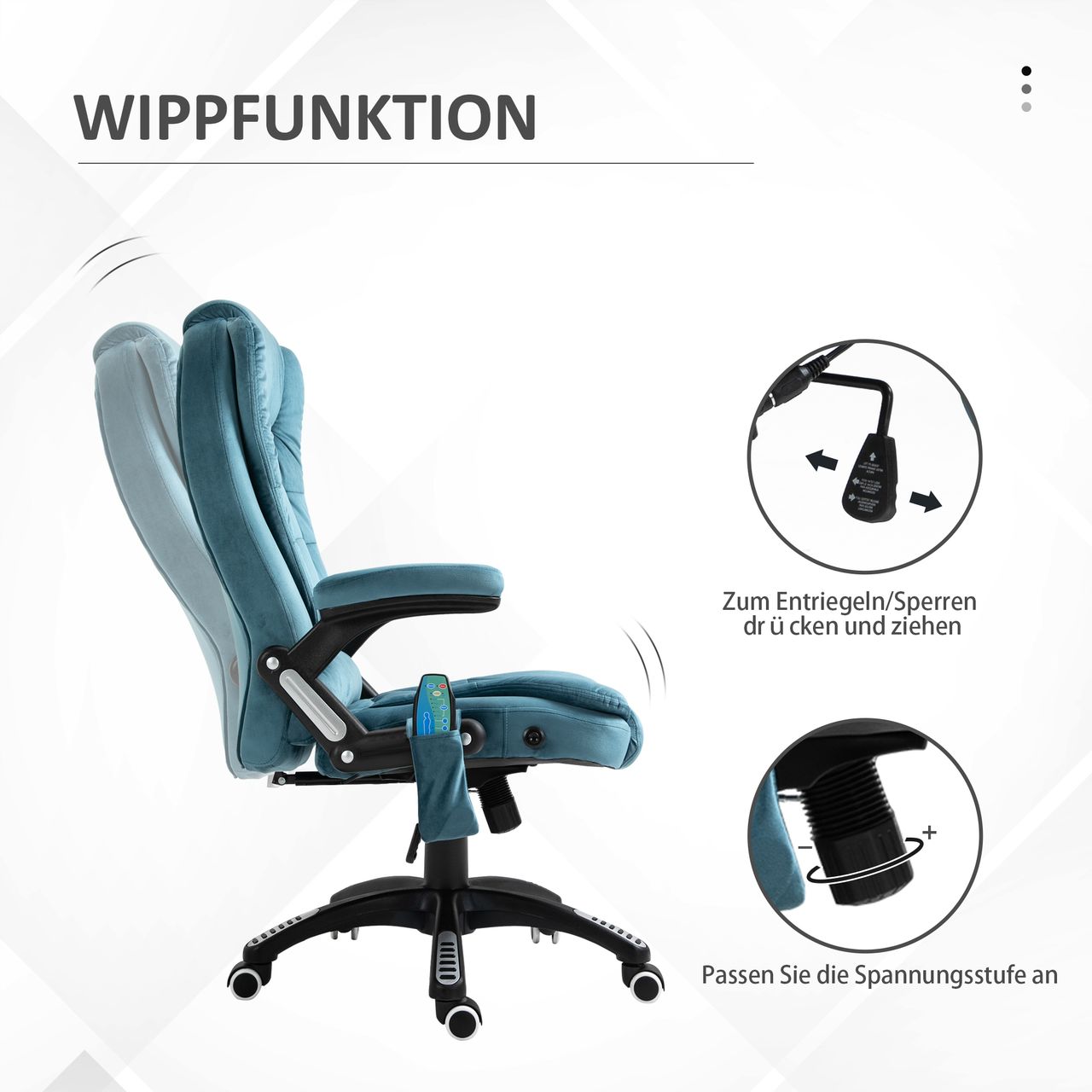 HOMCOM Vinsetto Massagesessel Chefsessel mit Massagefunktion höhenverstellbarer Drehstuhl ergonomischer Gamingstuhl Bürostuhl massage Blau 68 x 72 x 110-120 cm