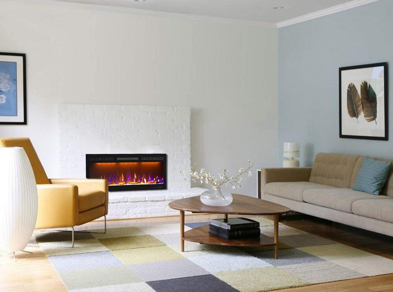 Kaminlicht Elektrokamin Marly 40 Elektrokamin Wandkamin elektrisch mit Heizung, Einbaukamin, Elektrischer Kamin mit Fernbedienung, Timer, 3D Flammenspiel, LED Feuer