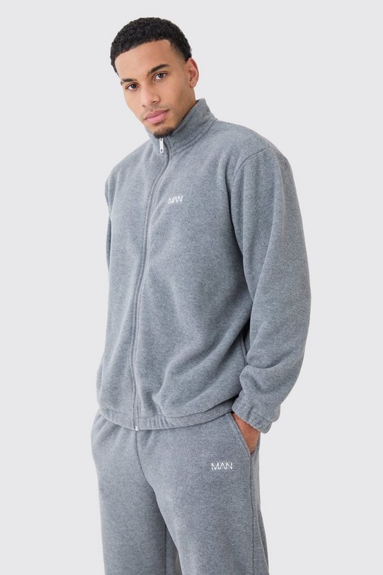 Man Oversized Zip Through Funnel Neck Fleece Tracksuit