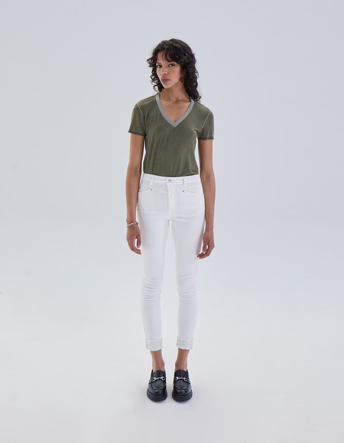 Tee-shirt kaki col bijoux femme