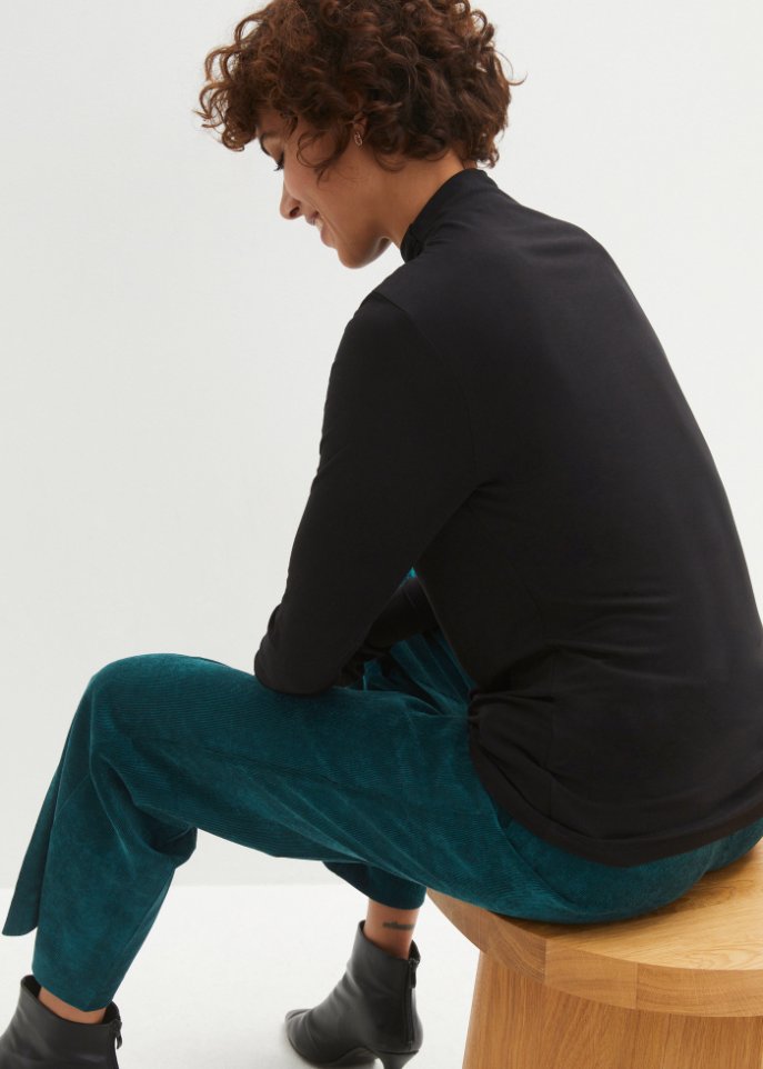 Langarmshirt mit gerafftem Stehkragen