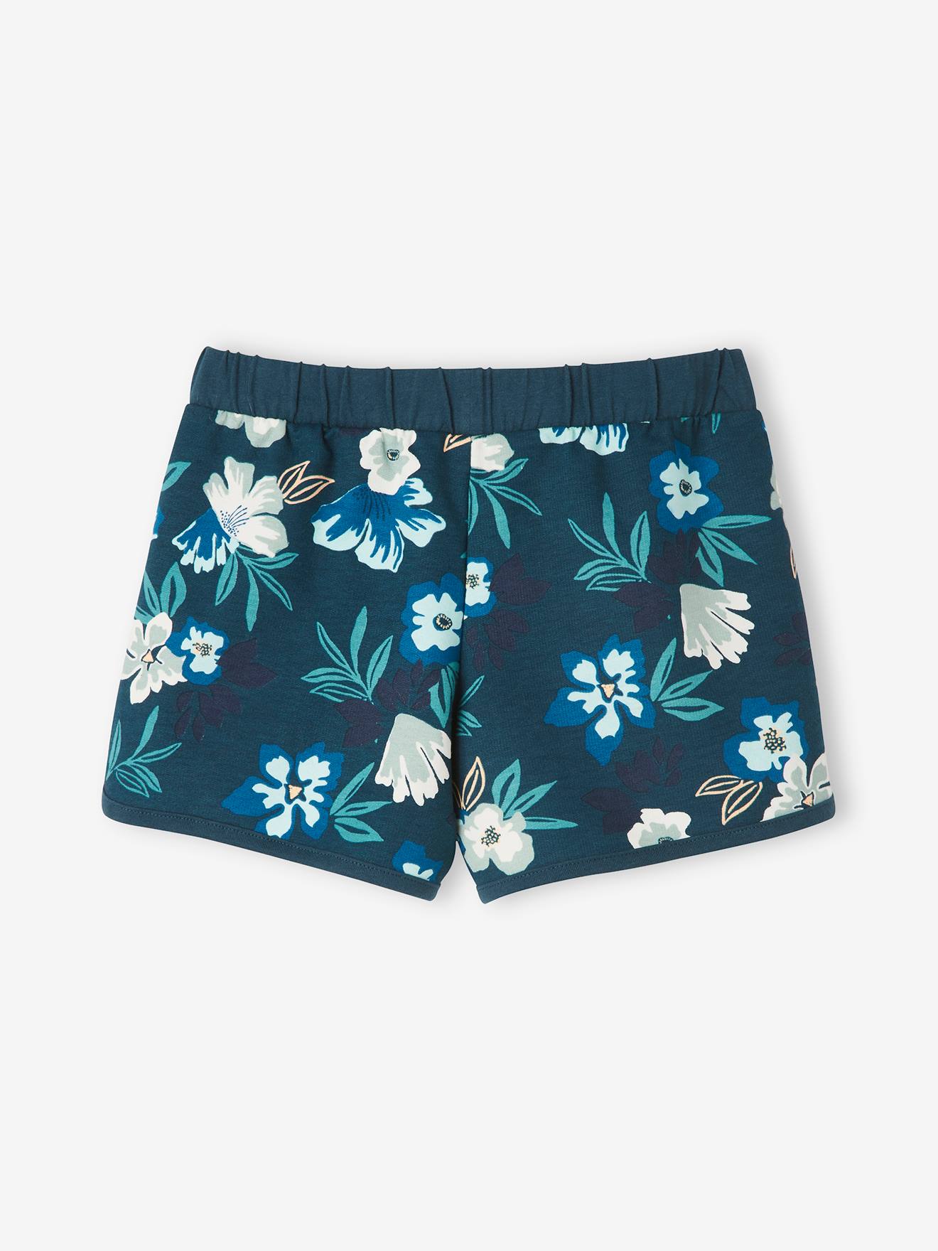 Short de sport imprimé fleurs fille bleu imprimé
