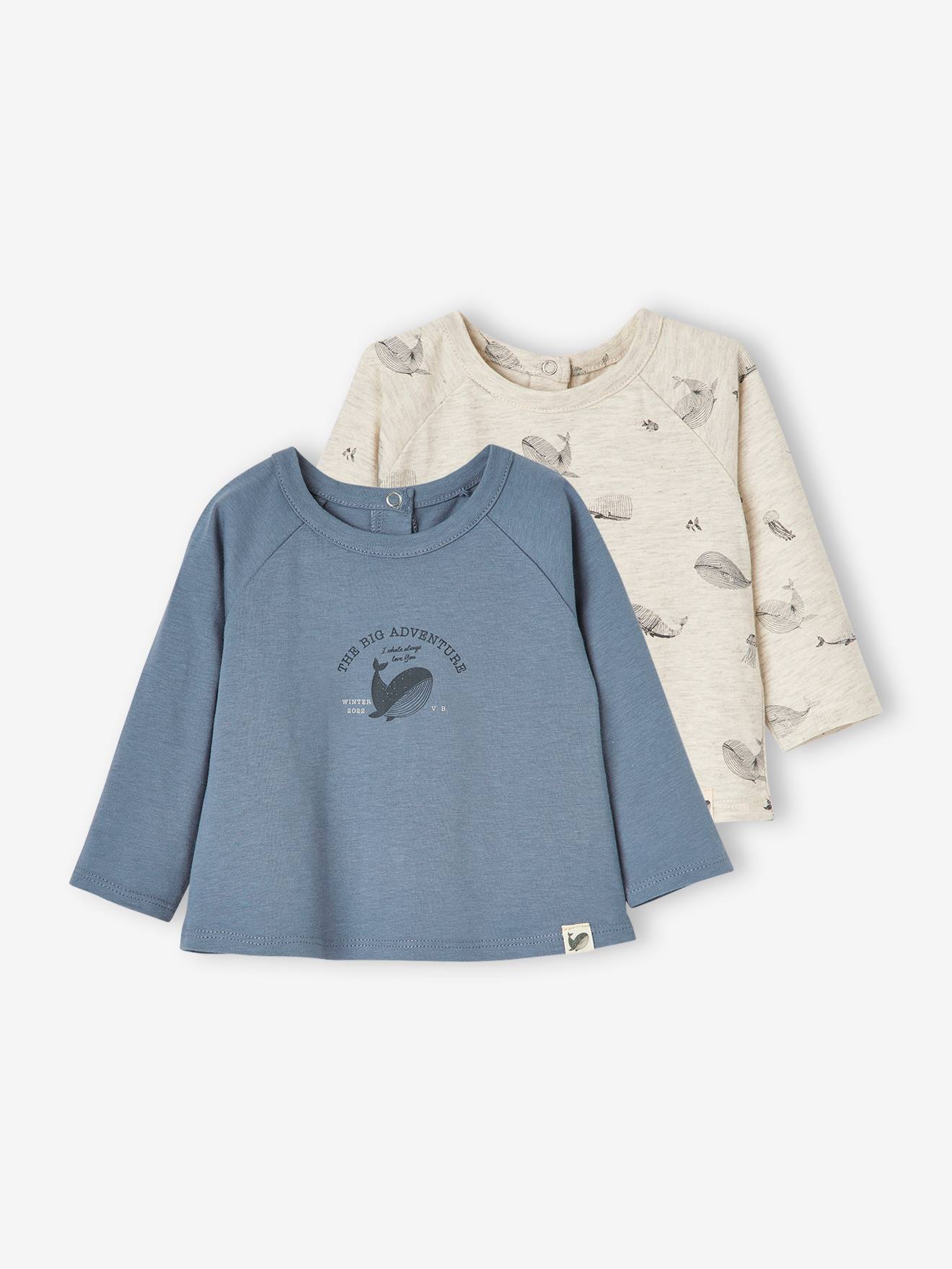 Lot de 2 T-shirts bébé manches longues beige chiné