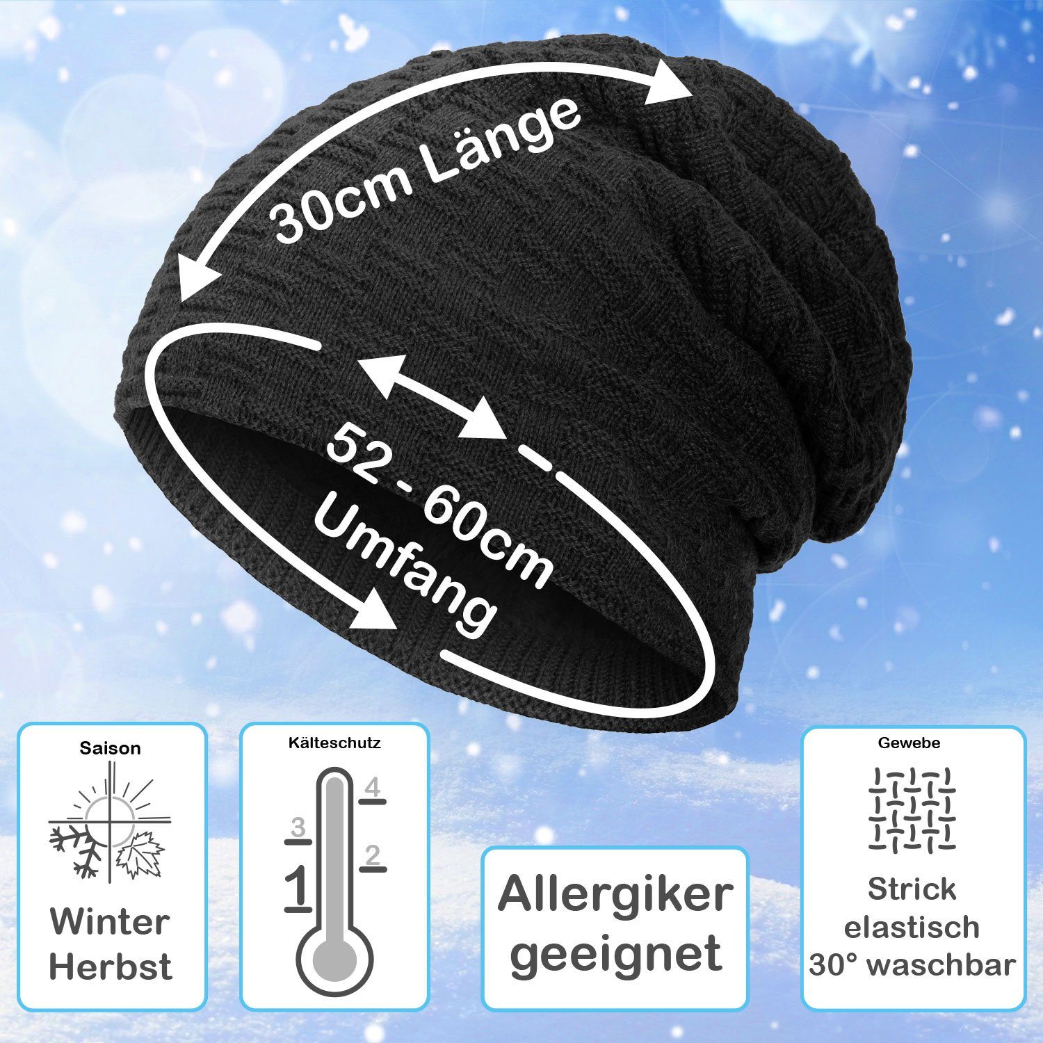 compagno Strickmütze (1-St) Warm gefütterte Wintermütze Strickmütze Beanie Damen und Herren