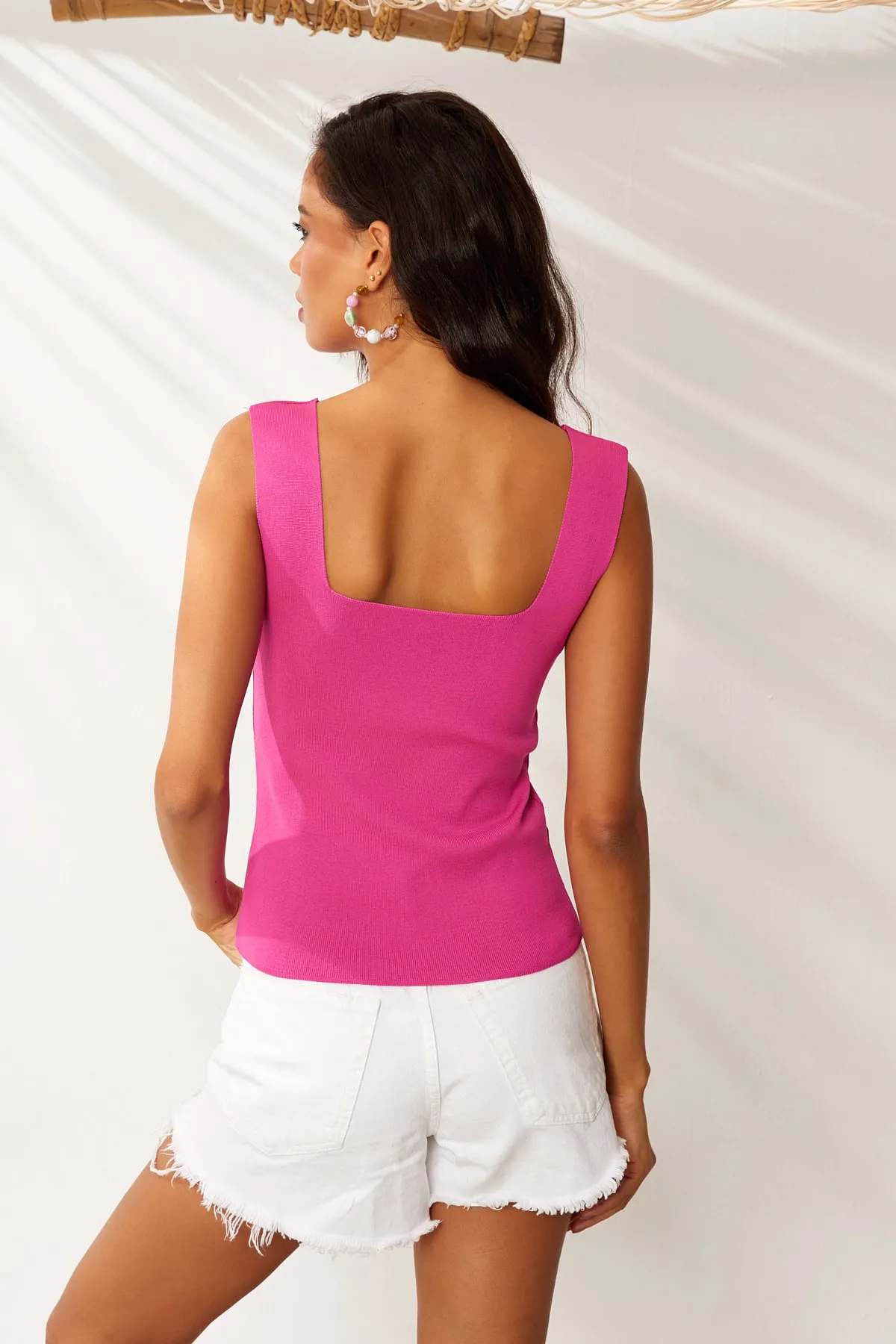 Cool & Sexy  Rosa Strickbluse mit eckigem Ausschnitt für Damen YV80