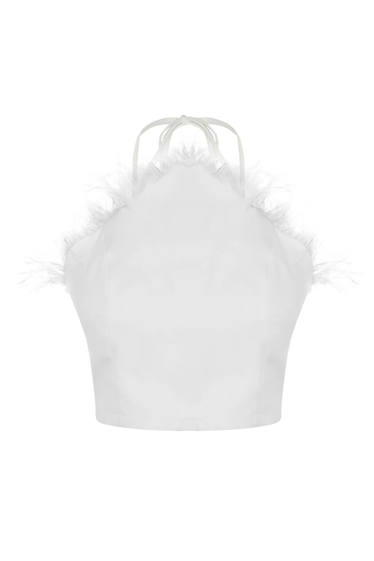 Trendyol Collection  Ecrufarbenes, bauchfreies, gefüttertes Braut-Bustier mit Webbesatz TPRSS23BS00017
