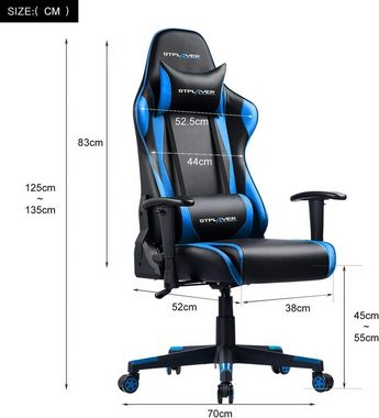 GTPLAYER Gaming-Stuhl Gaming Stuhl Bürostuhl Ergonomisch, Lendenkissen verstellbar (Zockerstuhl, Zocker, Sessel Gaming, 150kg Belastbar, 1 St), Pc Sessel, Computerstuhl, Computer Stuhl, Zockersessel