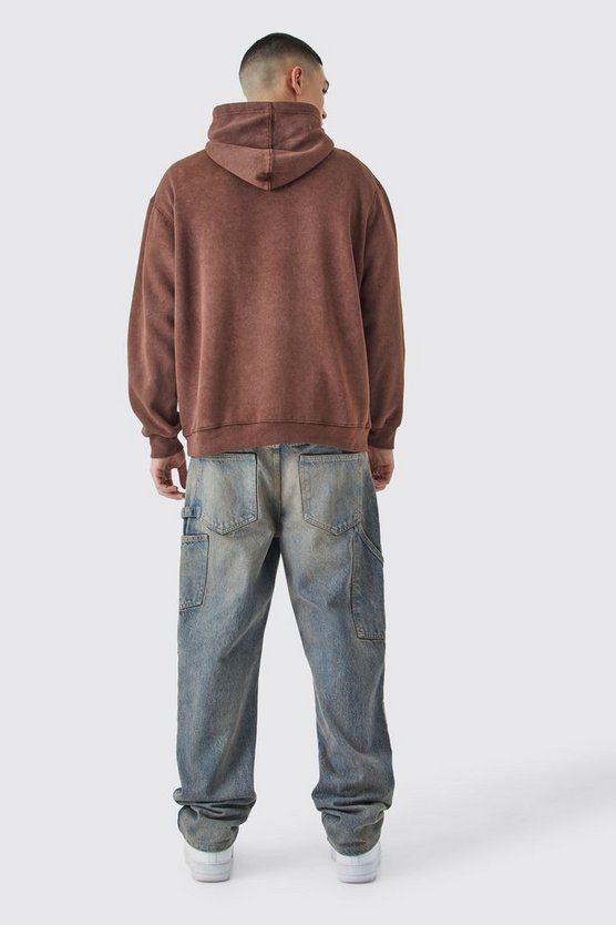 Oversize Worldwide Hoodie mit Acid-Waschung