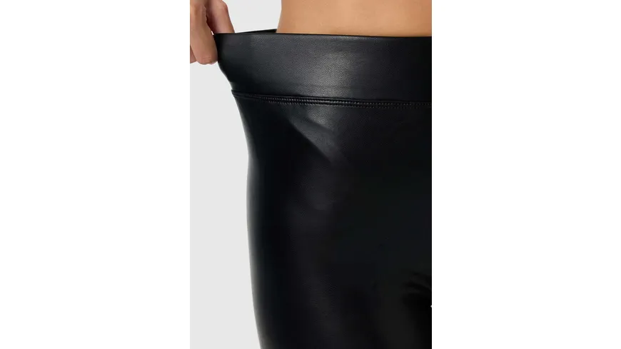NUR DIE Damen Leggings Relax & Go Lederoptik schwarz