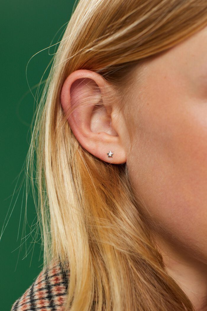 Stern-Ohrstecker mit Diamanten, Sterling Silber