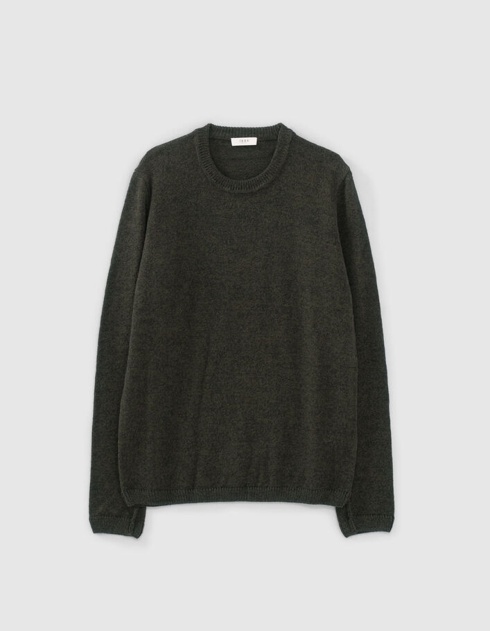 Pull kaki tricot mouliné à col rond Homme