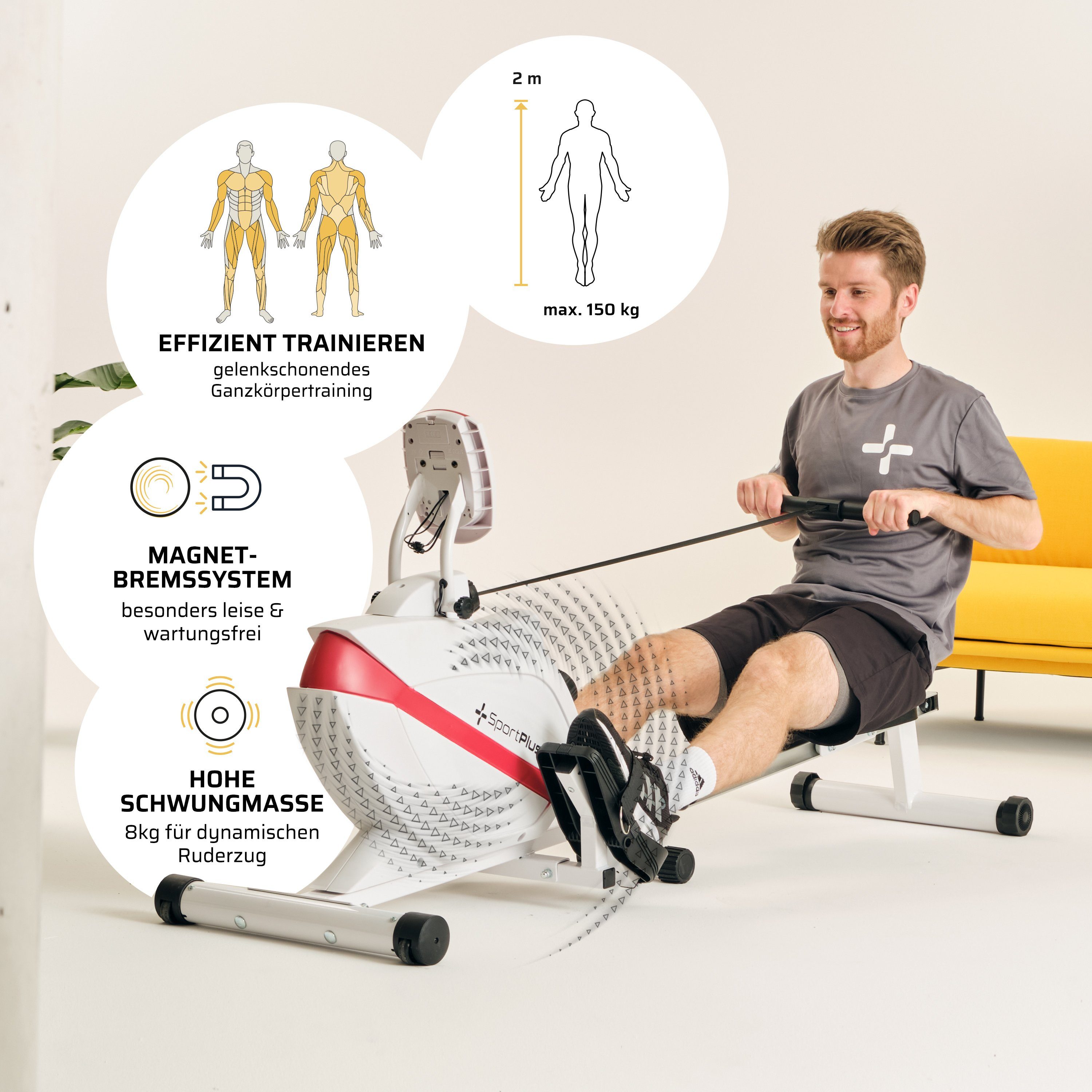 SportPlus Rudergerät SP-MR-008, Rudergerät, Rudermaschine klappbar, Magnet, SP-MR-008