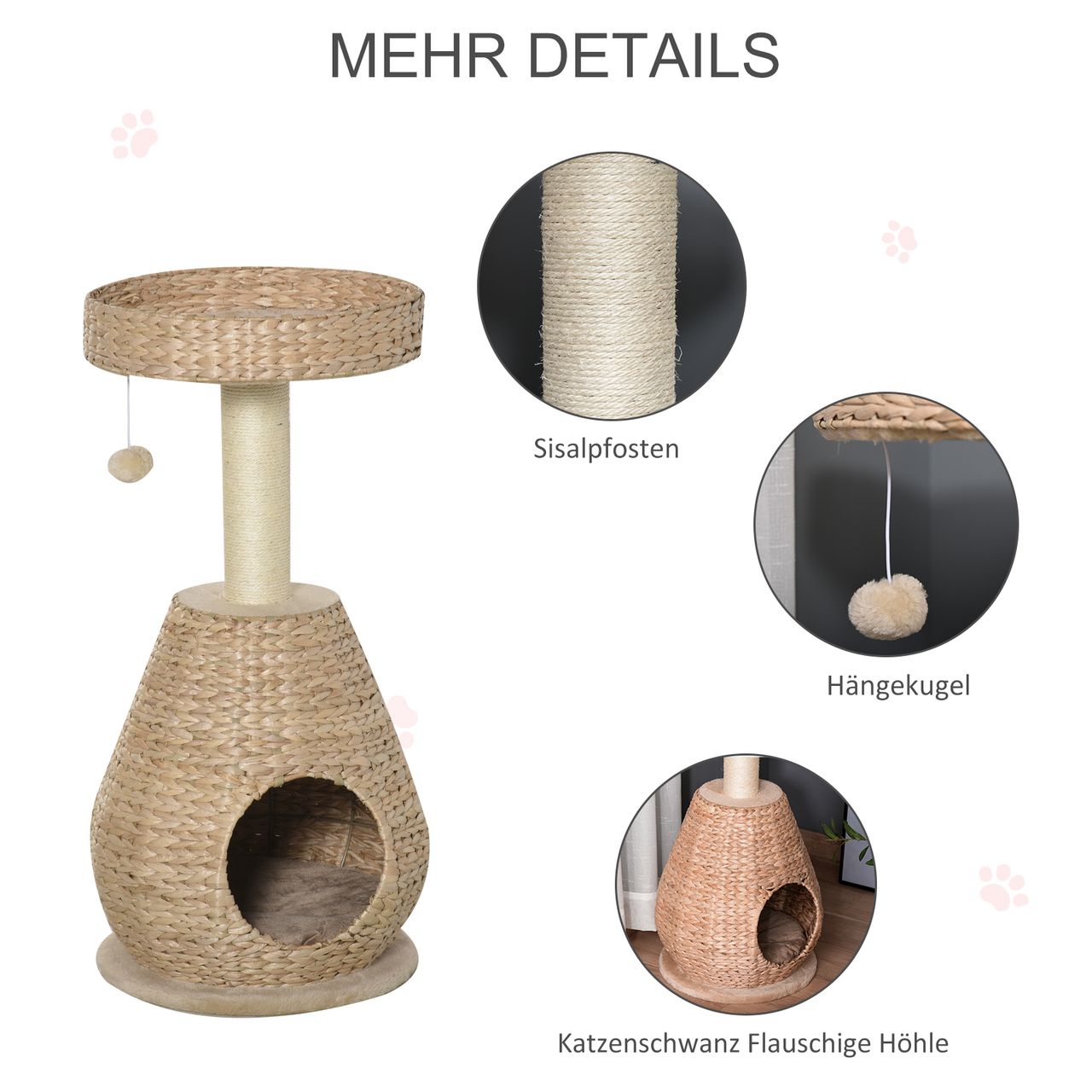 PawHut Katzenbaum Kratzbaum Kätzchen Möbel mit Katzenhöhle Ballspielzeug Sisal weiche Plüsch Höhe 82,5 cm Gelb