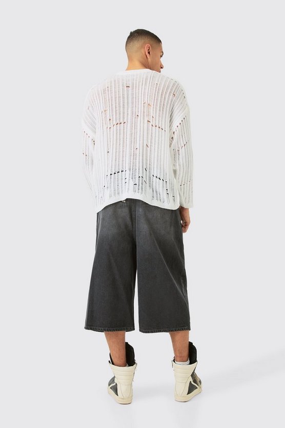 Weißer Oversize Strickpullover