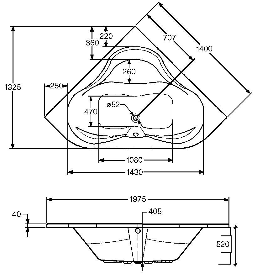 OTTOFOND Whirlpool-Badewanne Lucia, (Komplett-Set, 1-tlg), Typ 1, chrom