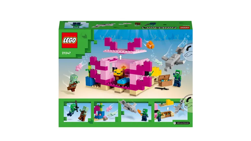 LEGO Minecraft 21247 Das Axolotl-Haus, Set mit baubarem Haus und Figuren