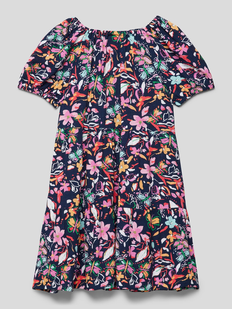 Kleid aus Viskose mit floralem Allover-Muster in marineblau