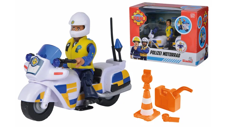 Simba - Feuerwehrmann Sam - Polizei Motorrad inkl. Polizist Malcom Figur und Zubehör