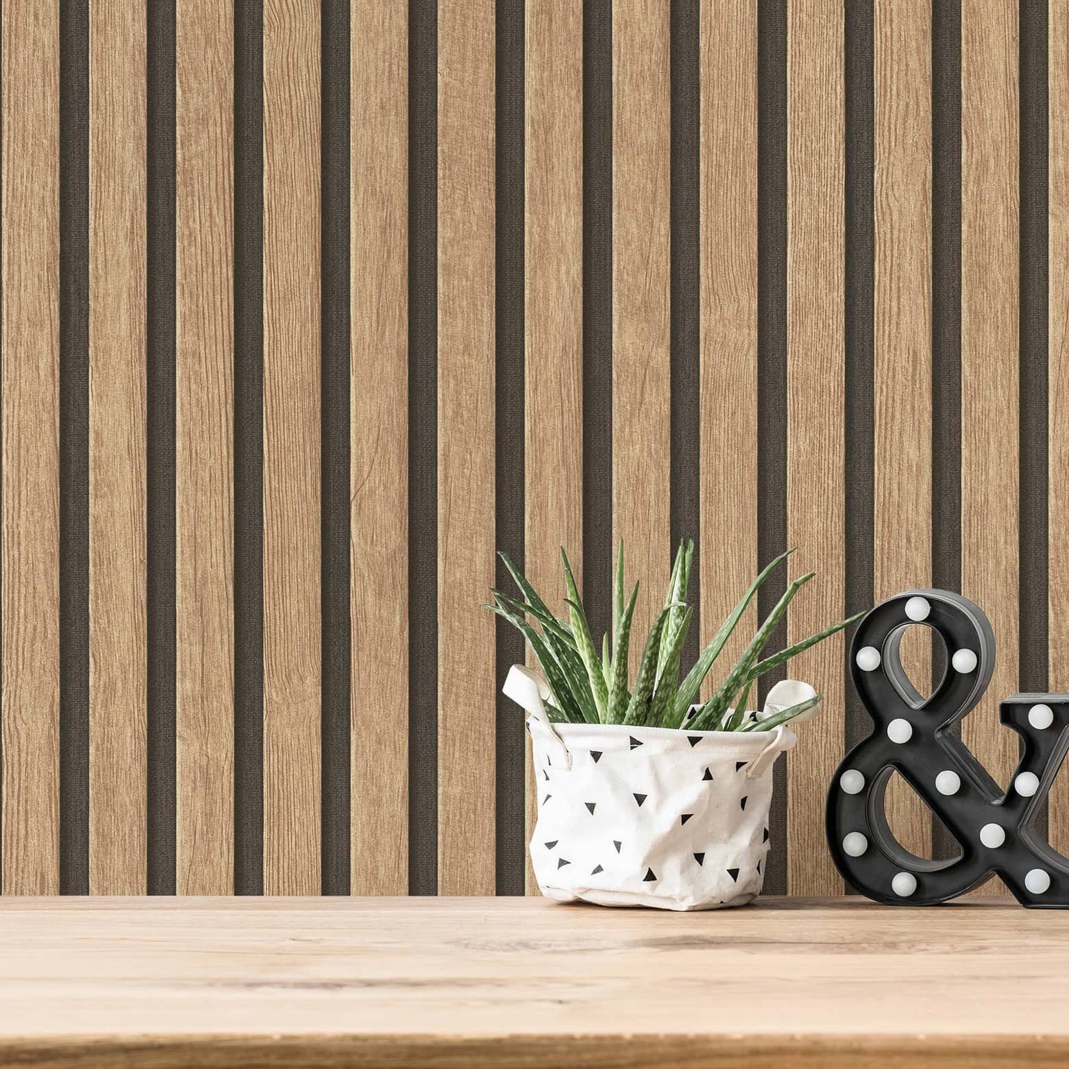 K&L Wall Art Vliestapete Holzoptik Landhaustapete Akustikpaneele 3D Lamellenwand Optik, leicht strukturiert