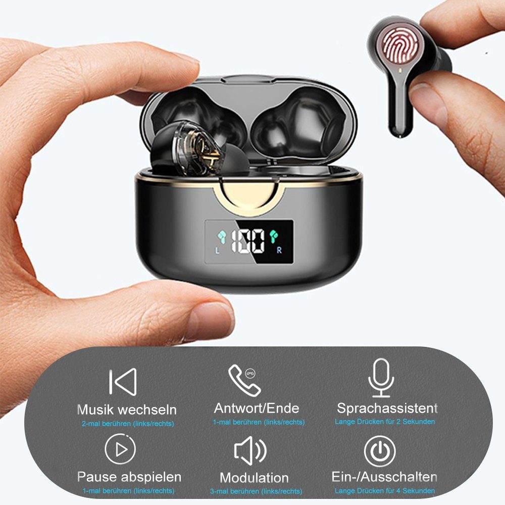 IBETTER Kopfhörer-Bluetooth,True-Wireless Rauschunterdrückungsfunktion In-Ear-Kopfhörer (Voice Assistant, LED-Anzeige, 40 Stunden Spielzeit, Ladeetui mit LED Anzeige, Stereo-Ohrhörer, Bluetooth 5.3 Noise Cancelling, Immersives HIFI-Stereo, Aktive Rau