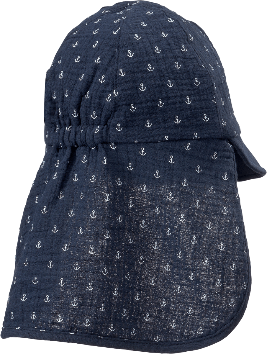 Schirmmütze aus Musselin mit Anker-Muster, blau, Gr. 52/53, 1 St