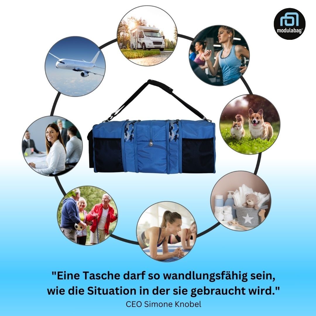 modulabag Reisetasche modulabag® modulares Tasche-Rucksack-Set - Camou - in blau, schwarz (Set, 11-teilig), wasserabweisende Tasche mit 11 Elementen für den variablen Einsatz