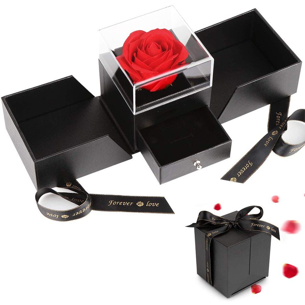 AKKEE Schmuckkasten Rose Handgemachte konservierte Rose Schmuck Geschenkbox (1 St), Ewige Rose im Schmuckschatulle Geschenkboxen mit Rote Rosen Blumen