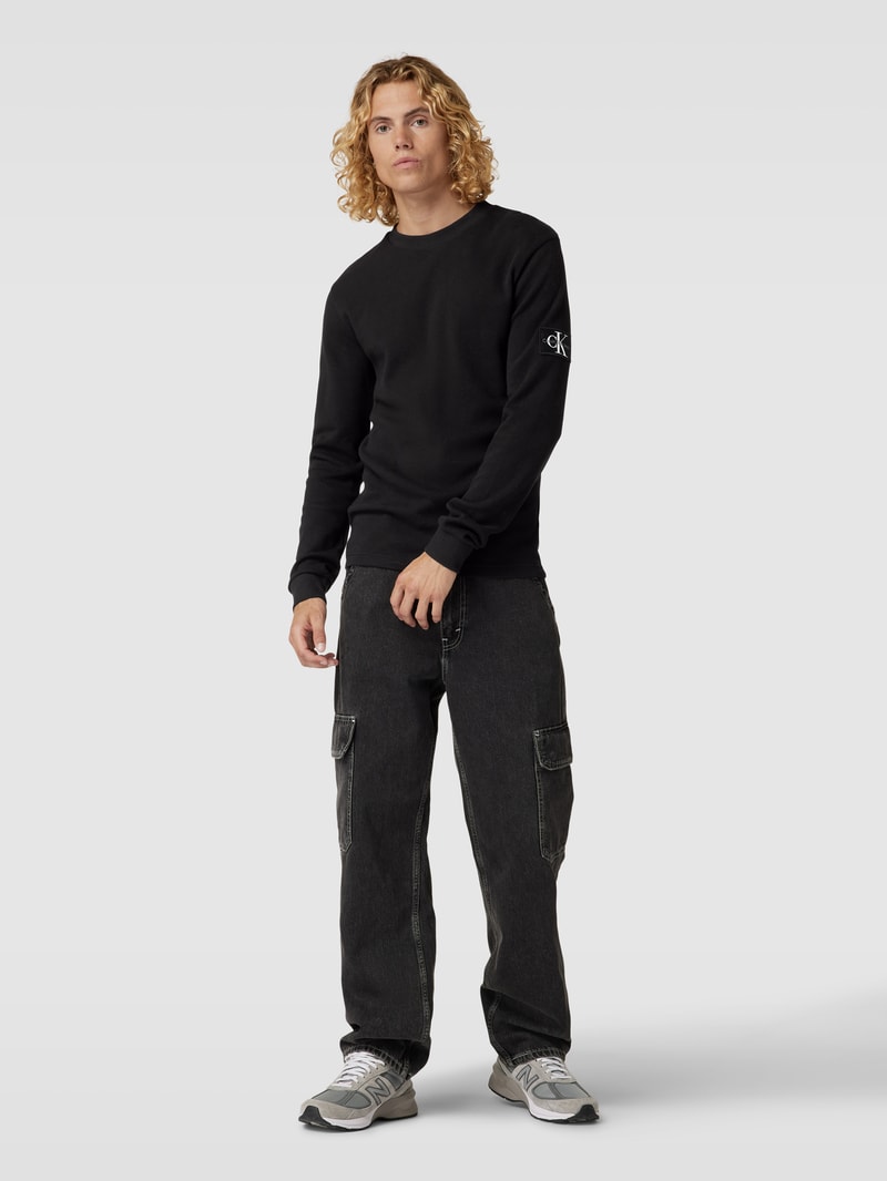 Longsleeve aus Baumwolle mit Strukturmuster Modell 'WAFFLE' in black