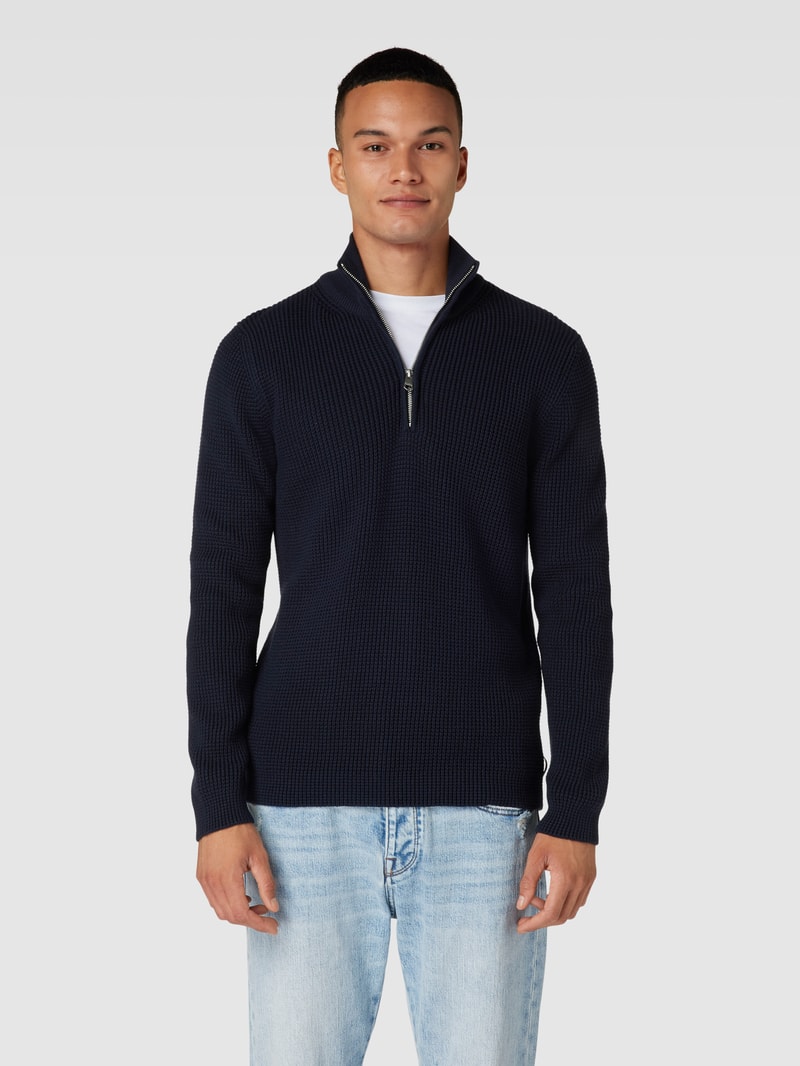 Strickpullover mit Stehkragen Modell 'Falco' in dunkelblau